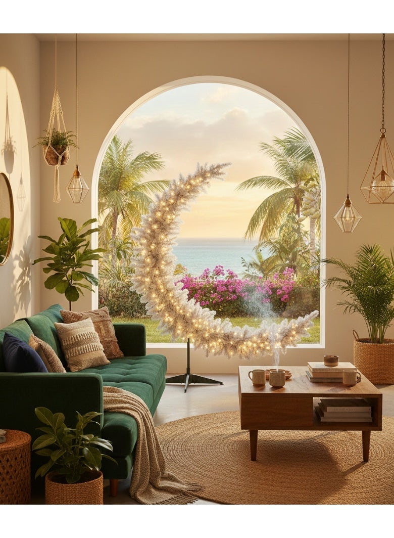 رمضان كراسنت هلال رمضان مضاء مسبقًا – زينة قمر أنيقة للمنزل وللتجمعات العائلية وديكور المناسبات واحتفالات الكريسماس ورأس السنة (أبيض) (210 سم) - Image 1